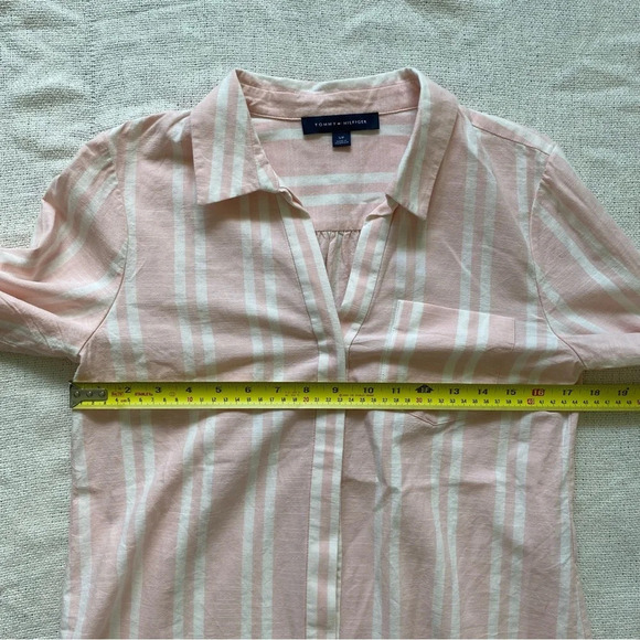TOMMY Hilfiger Cotton Blend Linen-Look Pink and White Striped Button Down  S - Picture 10 of 10